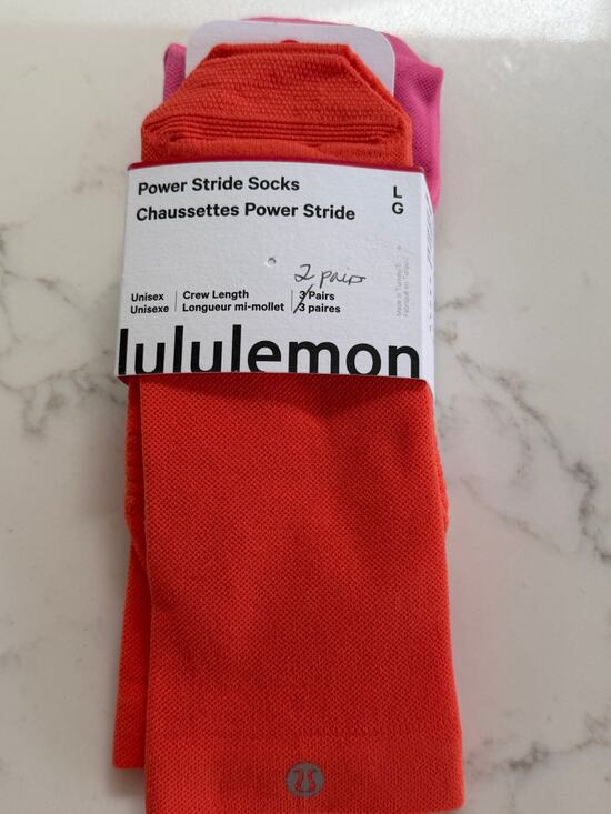 Lululemon Accessories - Lululemon Power Stride Crew Socks Unisex Size L Orange Pink 2 Pairs